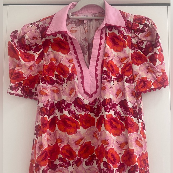 ENTRO Floral Puff Sleeve Blouse / Pink and Red/ Size M - Picture 2 of 8